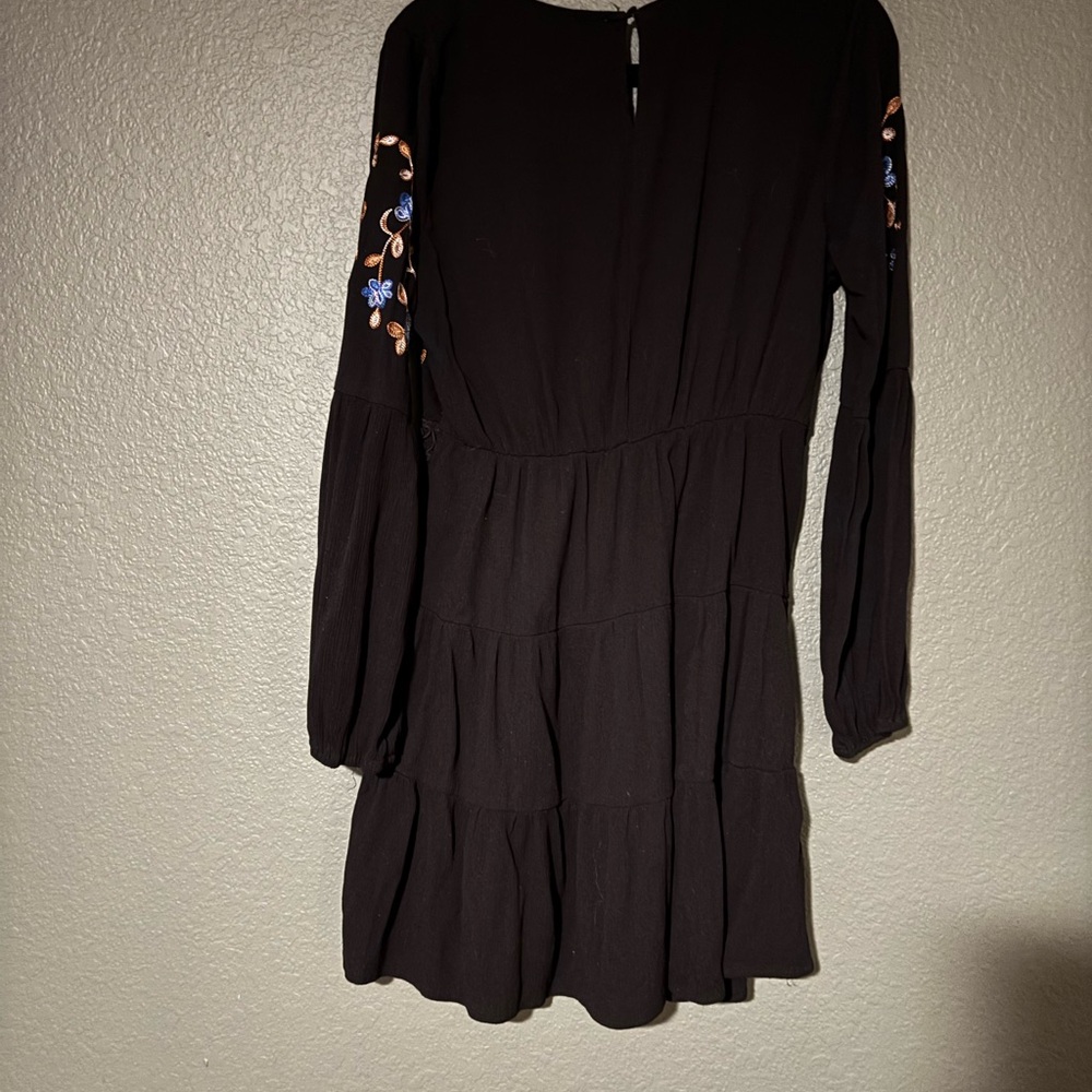 Blue Rain Black Dress with Blue Floral Embroidery - Picture 2 of 3